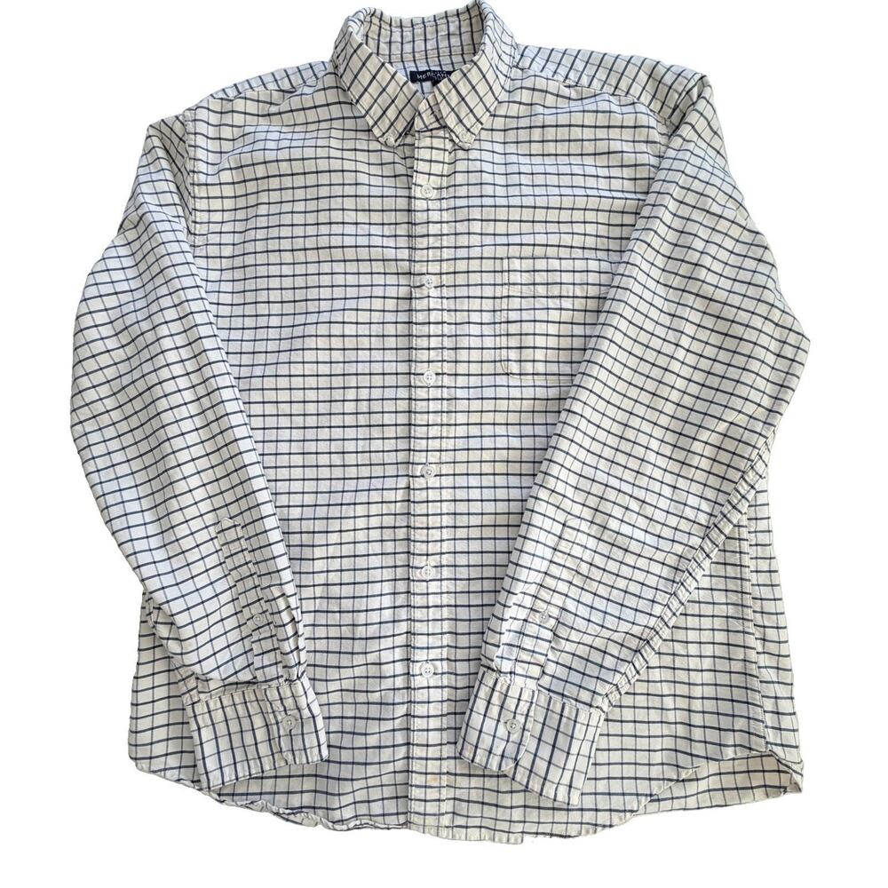 J.Crew Mercantile Flex Blue White Windowpane Button Down Shirt XL EUC